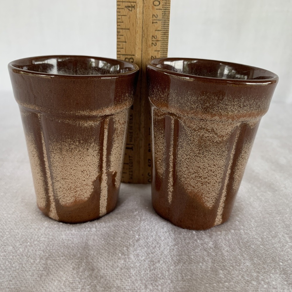 FRANKOMA Juice Glasses Tumbler Plainsman Model 90C 3" Pottery SET OF 2 Brown - Picture 5 of 8